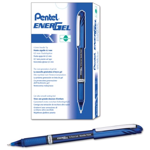 Product Cover Pentel EnerGel NV Gel Ink Pen, (0.5mm), Fine Point Capped, Needle Tip, Blue Ink, Box of 12 (BLN25-C)