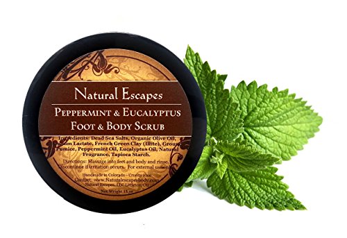 Product Cover Natural Escapes Organic Skin Care | Peppermint & Eucalyptus Dead Sea Salt Scrub | Organic Foot Scrub | Exfoliate Away Dead Skin to Reveal Soft, Moisturized, Beautiful Skin!
