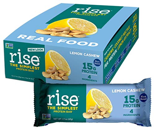 Product Cover Rise Pea Protein Bar, Lemon Cashew, Soy Free, Paleo Breakfast & Snack Bar, 15g Protein, 4 Natural Whole Food Ingredients, Simplest Non-GMO, Vegan, Gluten Free, Plant Based Protein, 12 Pack