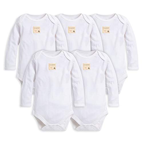 Product Cover Burt's Bees Baby - Set of 5 Bee Essentials Solid Long Sleeve Bodysuits, 100% Organic Cotton, Cloud (0-3 Months)