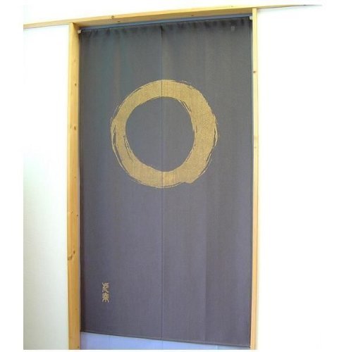 Product Cover Fukui Textile Factory Made in Japan Noren Curtain Tapestry Japanese Taste Enso Circle Dark Brown with Komon Flax leaf Pattern Tenugui Towel