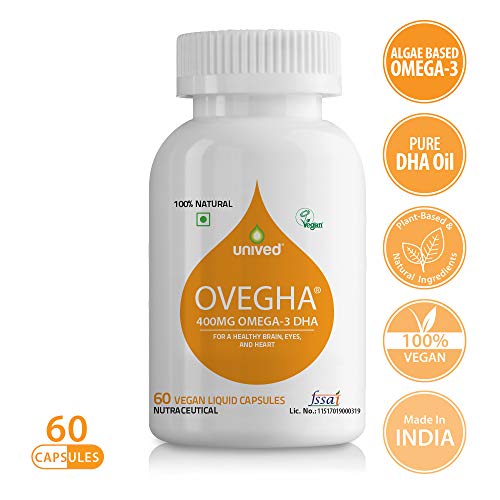 Product Cover Unived Ovegha, Non-GMO Algae Oil, 400mg Pure DHA, Liquifill Vegan Cap, Brain Eye Skin Hair & Heart Health, 60 Vegan Caps