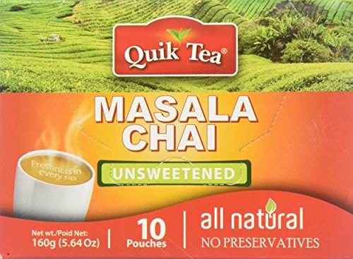 Product Cover  Quik Tea All Natural Masala Chai Latte Unsweetened Mix Made from Assam Teas All Natural No Preservatives 10 Pouches (160 g / 5.64 oz)