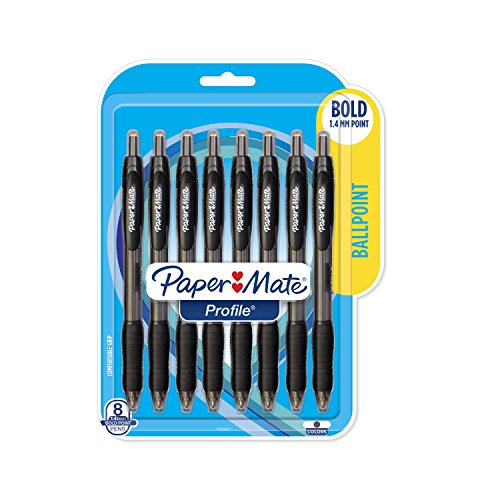 Product Cover Paper Mate Profile Retractable Ballpoint Pens, Bold, 1.4mm, Black, 8 Count (1960667)