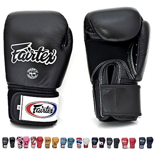 Product Cover Fairtex Muay Thai - Boxing Gloves. BGV1 - Breathable. Color: Solid Black. Size: 12 14 16 oz. Training, Sparring Gloves for Boxing, Kick Boxing, MMA (Black, 16 oz)