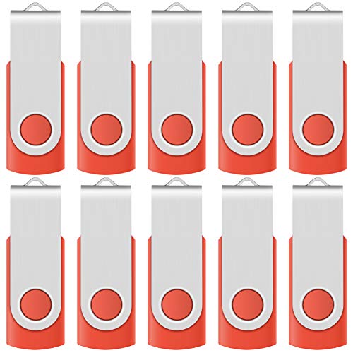 Product Cover Enfain 4GB USB 2.0 Red Flash Drives Bulk 10 Pack Small Capacity Thumb Drive Swivel Jump Drive Memory Stick Zip Drives, with 12 White Labels for Marking