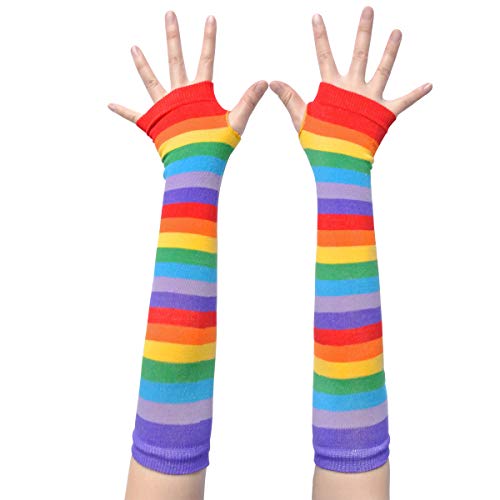 Product Cover NAVAdeal Colorful Rainbow Stripe Arm Warmer Fingerless Knit Gloves Halloween