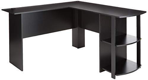 Product Cover Ameriwood Home Dakota L-Shaped Desk with Bookshelves (Black Ebony Ash)