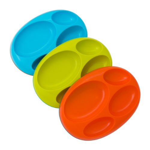 Product Cover Boon Platter Edgeless Nonskid Divided Plate, Blue/Orange/Green includes 3 pieces