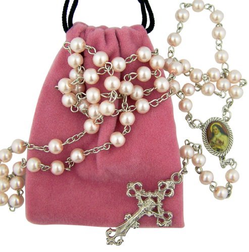 Product Cover Religious Gifts Saint St Therese Little Flower of Jesus Rosary with Pink Felt Bag Keepsake Case