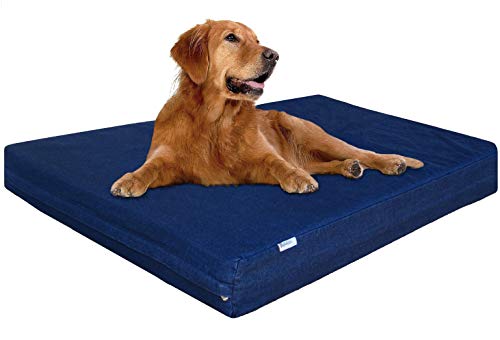 Product Cover Dogbed4less XL Waterproof Orthopedic Memory Foam Dog Bed for Large Dogs, Durable Washable Denim Cover and Extra Pet Bed Cover, Fits 48X30 Crate