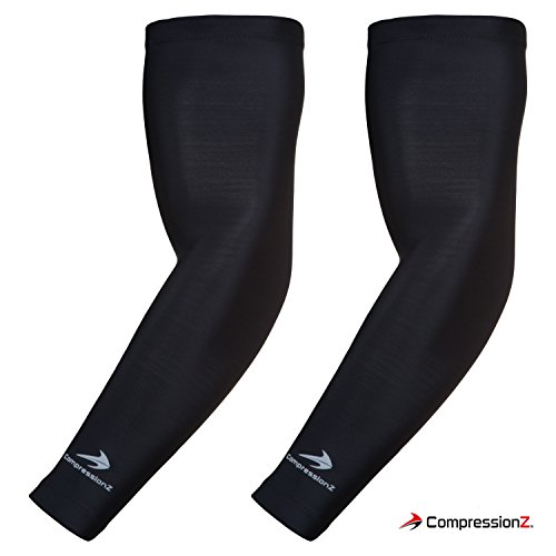 Product Cover CompressionZ Arm Sleeve (Pair) - Sports Compression Sleeves for Baseball, Basketball, Football, Cycling, Golf - Elbow Brace for Arthritis, Lymphedema - UV Protection for Men/Women, Black, Large 12
