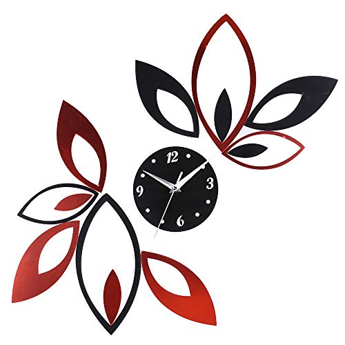 Product Cover Toprate Mirror Wall Clock, Red and Black Rhombus Leaves Sticker Decoration