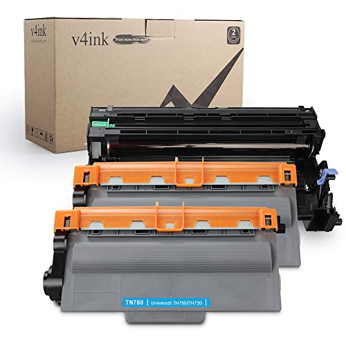 Product Cover V4INK Compatible Toner Cartridge and Drum Set Replacement for Brother TN750 DR720 (1 Drum + 2 Toners) for Brother hl-5470dw hl-5470dwt mfc-8710dw mfc-8950dw mfc-8910dw dcp-8110dn dcp-8150dn Printer