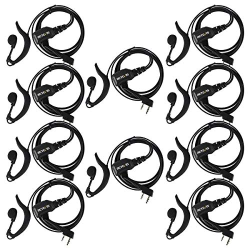 Product Cover Retevis Walike Talkie Earpiece with Mic G Shape 2 Pin Adjustable Volume Headset for Retevis H-777 RT22 RT21 Baofeng UV-5R 888S 2 Way Radio (10 Pack)