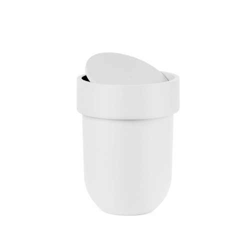 Product Cover Umbra Touch Waste Can, Small Trash Can with Lid, Swing Lid Waste Basket, Garbage Can with Lid for Washroom/Bathroom, Soft Touch, Matte White Finish