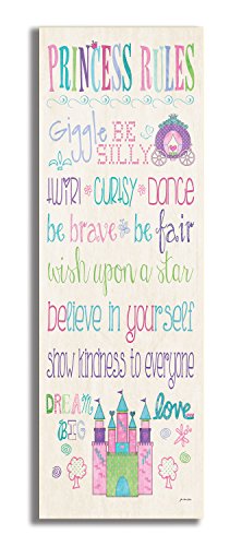 Product Cover The Kids Room by Stupell Princess Rules with Castle and Carriage Rectangle Wall Plaque, 7 x 0.5 x 17, Proudly Made in USA