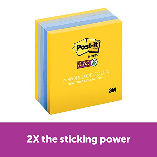 Product Cover Post-it Super Sticky Notes, 2x Sticking Power, Colors of the World Collection, 3 in x 3 in, New York (654-5SSNY)