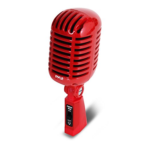 Product Cover Classic Retro Dynamic Vocal Microphone - Old Vintage Style Unidirectional Cardioid Mic with XLR Cable - Universal Stand Compatible - Live Performance, In Studio Recording - Pyle PDMICR42R (Red)