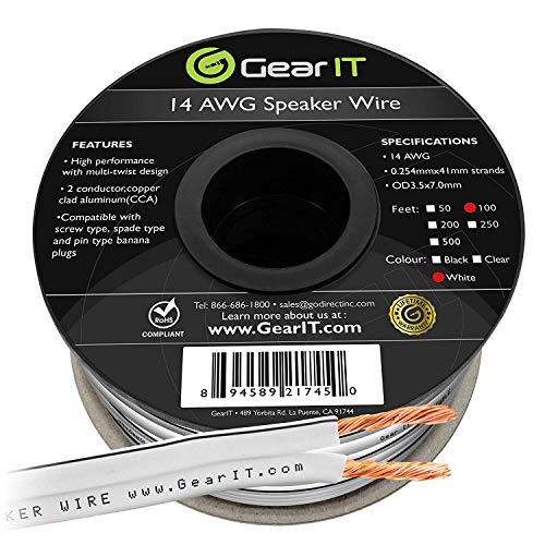 Product Cover 14AWG Speaker Wire, GearIT Pro Series 14 AWG Gauge Speaker Wire Cable (100 Feet / 30.48 Meters) Great Use for Home Theater Speakers and Car Speakers White
