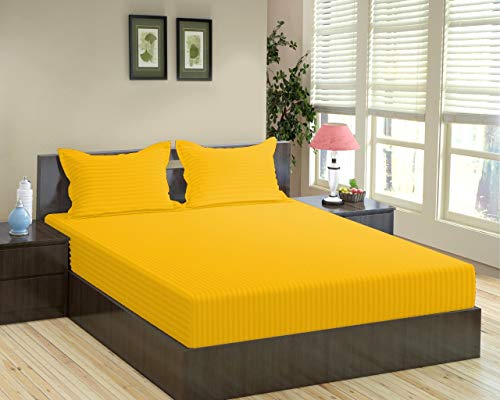 Product Cover Trance Home Linen Cotton 210 TC Queen Double Fitted Bedsheet with 2 Pillow Covers (Golden Yellow, 78x60 inches)
