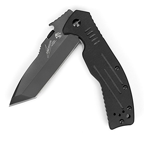 Product Cover Kershaw CQC-8K (6044TBLK) Emerson Designed Pocket Knife, Manual 3.5-Inch 8Cr14MoV Tanto Blade with Black Oxide Blade Coat, Textured G-10 Handle, Wave Shaped Opening and Reversible Pocketclip; 5.3 OZ