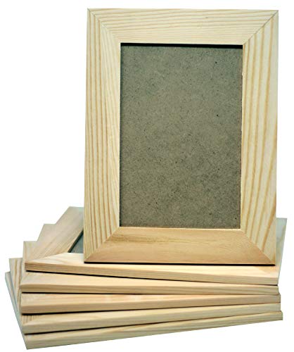 Product Cover Pack of 6 - Unfinished Solid Pine Wood Picture Frames for Arts & Crafts, DIY Painting Project - Stand or Hang on The Wall - (6x8 Frame Size Holds 6x4 Pictures) for Adults and Kids Craft