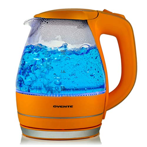 Product Cover Ovente 1.5L BPA-Free Glass Electric Kettle, Fast Heating with Auto Shut-Off and Boil-Dry Protection, Cordless, LED Light Indicator, Orange (KG83O)