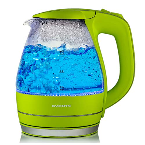 Product Cover Ovente Electric Glass Kettle 1.5 Liter Water Boiler & Tea Heater with Heat Tempered Borosilicate Glass, BPA-Free, 1100 Watts Fast Heating, Auto Shutoff and Boil Dry Protection, Green (KG83G)