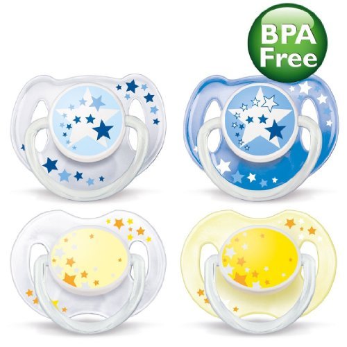 Product Cover Philips Avent BPA-Free 0-6 Months Night Time Newborn Pacifiers - 4 Pack, Blue/Yellow