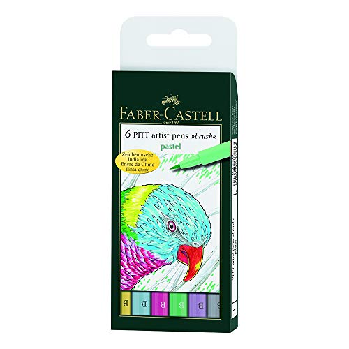 Product Cover Faber Castel Art and Graphic, Pitt Artists Pens, Set of 6 Brush Tip (B), Pastel Colors (FC167163)