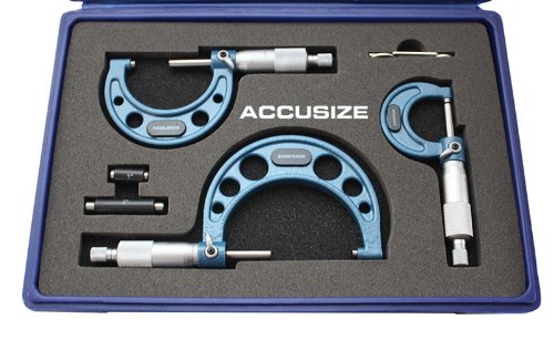 Product Cover Accusize Industrial Tools 0-3 inch by 0.0001'' Ultra-Precision Outside Micrometers Carbide Tipped 3 Pc Set, Eg00-0903