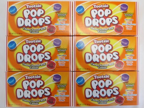 Product Cover Tootsie Pop Drops Chewy Tootsie Roll Center: Chocolate, Cherry, Blue Raspberry, Orange, Grape Naturally & Artificially Flavored - 6 Pack of 3.5 Oz Boxes