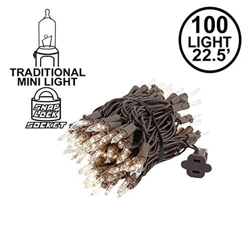 Product Cover Novelty Lights 100 Light Clear Christmas Mini Set, Brown Wire, 22' Long