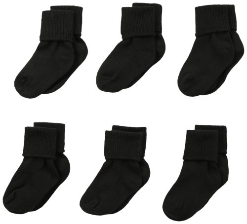 Product Cover Jefferies Socks Baby Girls' 6 Pair Pack Seamless Turn Cuff Socks, Black, Infant
