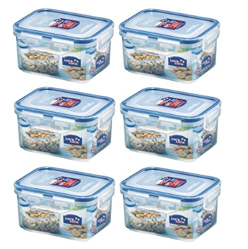 Product Cover (Pack of 6) LOCK & LOCK Airtight Rectangular Food Storage Container 15.89-oz / 1.99-cup