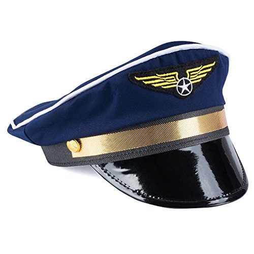 Product Cover Captain Pilot Hat - Captain Pilot Hat in Dark Blue with Golden Emblem for Costume