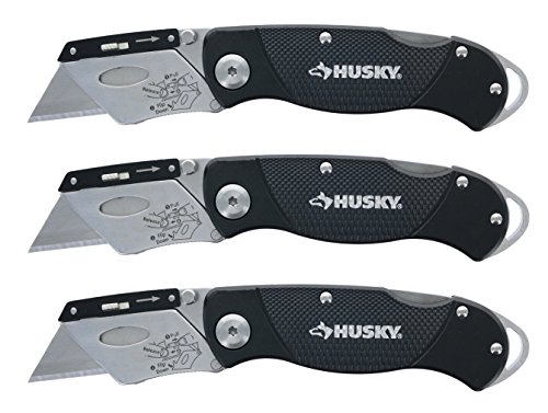 Product Cover Husky Folding Sure-Grip Lock Back Utility Knives Multi Pack (3 Piece Set: 3 x Husky Knives w/ Blades) (Colors Vary)