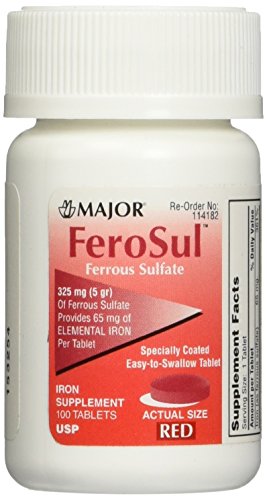 Product Cover Major FeroSul Ferrous Sulfate 325mg, 100 Iron Supplement Tablets each (Value Pack of 3)