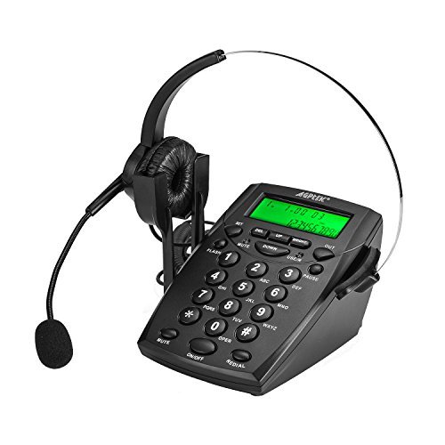 Product Cover AGPtek Handsfree Call Center Dialpad Corded Telephone #HA0021 with  Monaural Headset Headphones Tone Dial Key Pad & REDIAL- 1 Year Warranty