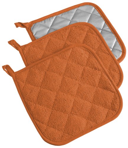 Product Cover DII 100% Cotton, Terry Pot Holder Set Machine Washable, Heat Resistant, 7 x 7, Spice, 3 Piece