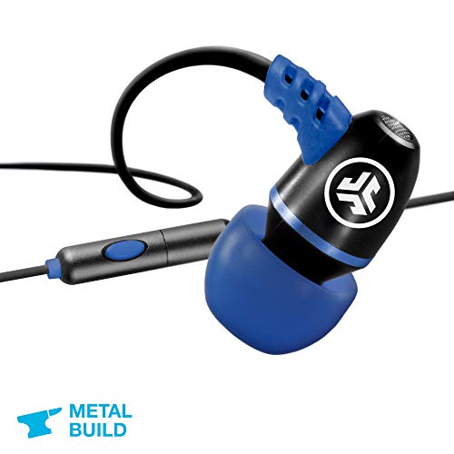 Product Cover JLab Audio Metal Wired Rugged Earbuds | Titanium 8mm Drivers | Universal Mic for iPhone & Android | Noise Isolation | Cable Clip | IP55 Sweat Proof Rating Extra Gel Tips & Cush Fins | Black / Blue