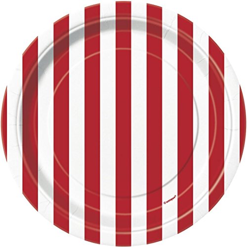 Product Cover Red Striped Paper Cake Plates, 8ct