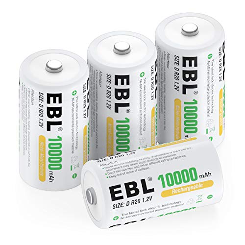 Product Cover EBL D Size Battery D Cell 10000mAh Huge Capacity Ni-MH Rechargeable D Batteries with Storage Box, 4 Counts