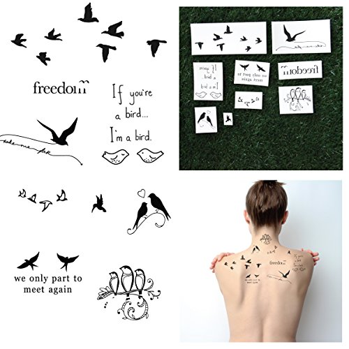 Product Cover Tattify Quote Temporary Tattoos - Bird is the Word (Complete Set of 18 Tattoos - 2 of each Style) - Individual Styles Available - Fashionable Temporary Tattoos