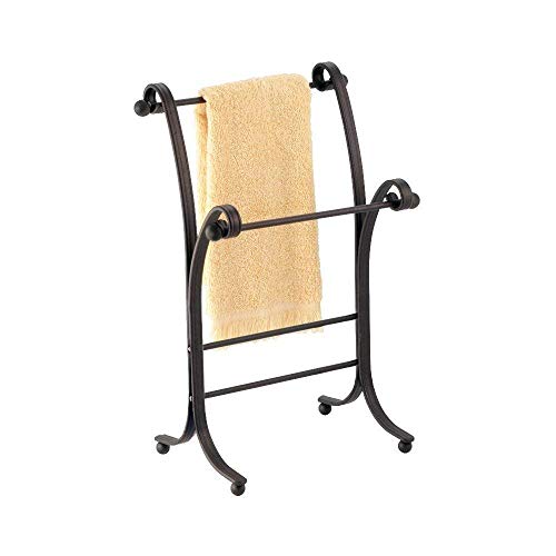 Product Cover iDesign York Metal Free-Standing Hand Towel Drying Rack for Master, Guest, Kids' Bathroom, Laundry Room, Kitchen, Holds Two, 9