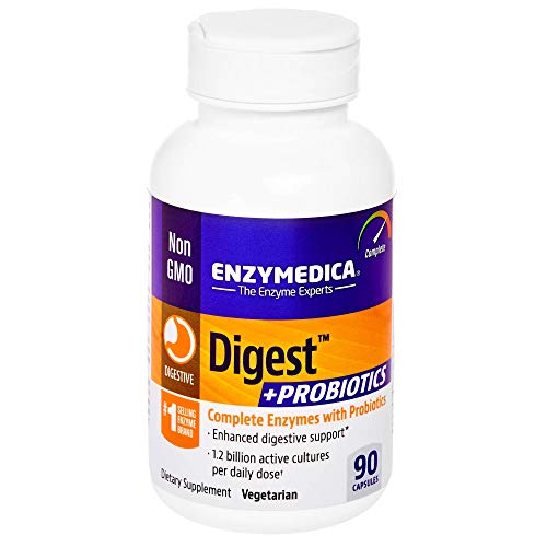 Product Cover Enzymedica - Digest + Probiotics, Enzyme Support for Healthy Digestion and Relief from Occasional Gas, Bloating, and Indigestion, 1.2 Billion CFU, 90 Capsules (FFP)