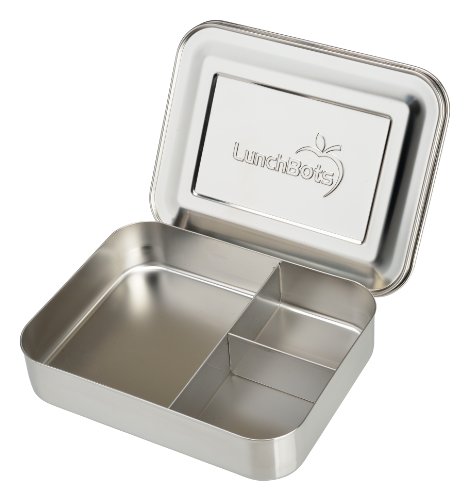 Product Cover LunchBots Large Trio Stainless Steel Lunch Container -Three Section Design for Sandwich and Two Sides - Metal Bento Lunch Box for Kids or Adults - Eco-Friendly - Stainless Lid - All Stainless