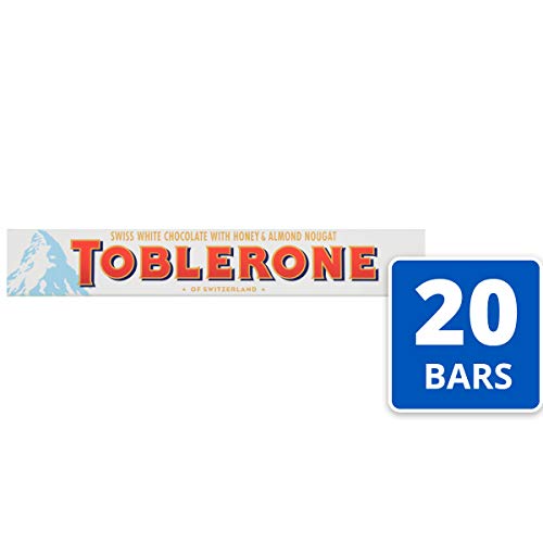 Product Cover Toblerone Swiss White Chocolate with Honey and Almond Nougat, 3.52 Ounce Bars (Pack of 20)