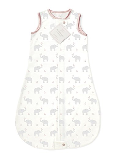 Product Cover SwaddleDesigns Cotton Sleeping Sack with 2-Way Zipper, Made in The USA, Premium Cotton Flannel, Elephant and Pastel Pink Chickies, 0-6MO